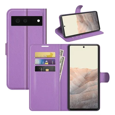Image de Coque König Design compatible avec Google Pixel 6, en simili cuir, de couleur violette