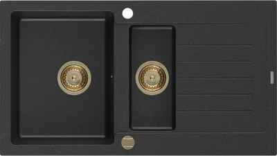 Produktbild von Mexen Matias 1,5-Becken-Granitspüle mit Abtropffläche 900 x 505 mm, Schwarz/Silbermetallic, Siphon Gold - 6502901505-73-G