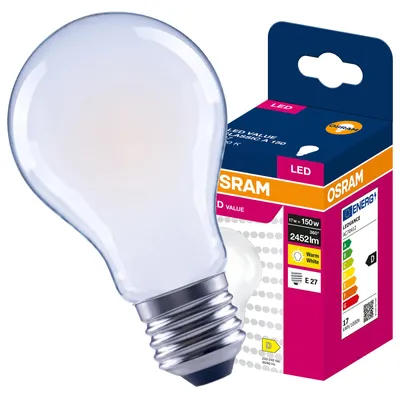 Obrázek produktu pro LED žárovka E27, tvar A70, 17W = 150W, 2452 lm, 2700K, teplá bílá, úhel svícení 320°, řada VALUE, výrobce Osram, Obrázek vytvořený pomocí AI