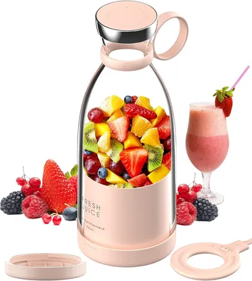 Tragbarer Smoothie-Mixer, 350 ml, USB, kabellos, rosa mit Deckel