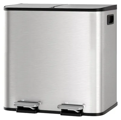 Produktbild von Küchen-Mülleimer - Doppelkammer Treteimer 30L - Edelstahl - 2x15L herausnehmbare Inneneimer - Soft-Close Deckel - Mülltrennung für Küche und Büro