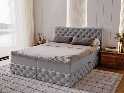 Produktbild von GrainGold Boxspringbett Canolo 160x200 - Bett mit Matratze und Topper - Boxspringbett mit Bettkasten und Matratze - Boxspringbett Grau (Royal Velvet 6155)