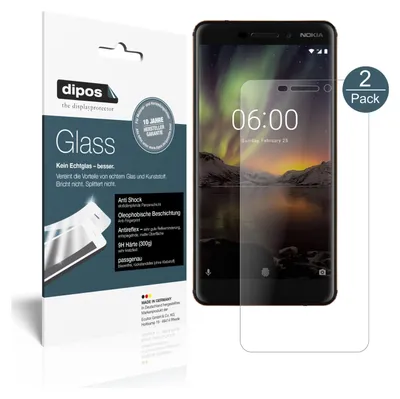 Produktbild von 2x Schutzfolie für Nokia 6 (2018) matt - Anti-Shock 9H Folie dipos Glass