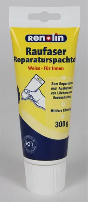 Produktbild von RENOLIN Raufaser Reparaturspachtel weiß 300 g | gebrauchsfertige Spachtelmasse für Innen zum Ausbessern von Raufasertapeten & Wänden | 12 Stück