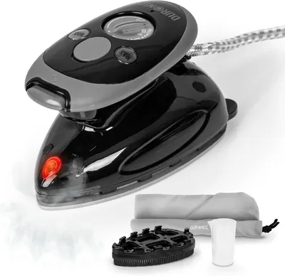 Produktbild von Duronic SI2 BK Mini Reisebügeleisen, 375W Mini Bügeleisen, Dampfbügeleisen 50ml Wassertank, kleines Reisebügeleisen dampf, Handbügeleisen Keramikfläche, für Kleidung nähen, travel iron schwarz