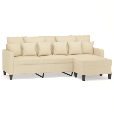 Image de Canapé à 3 places avec repose-pieds Crème 180 cm Tissu
