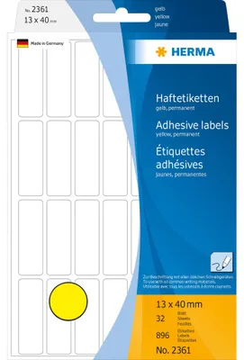 Obrázok produktu pre HERMA Papier - matný - permanentné lepidlo - žltý - 13 x 40 mm 896 štítkov (32 listov x 28)