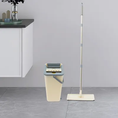 Immagine prodotto di Set con mop piatto e secchio – Ideale per la pulizia dei pavimenti, colore beige