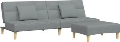 Produktbild von vidaXL Schlafsofa 2-Sitzer mit Fußhocker Hellgrau Stoff