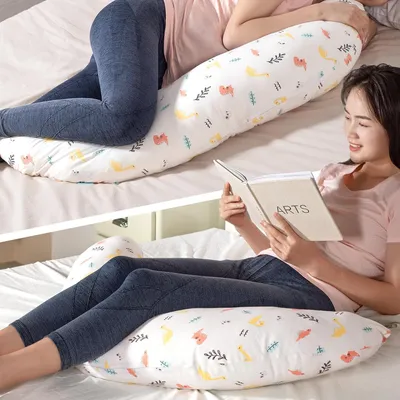 Image de Coussin de corps en forme de L, avec housse en coton amovible, 99 cm, idéal comme coussin de grossesse