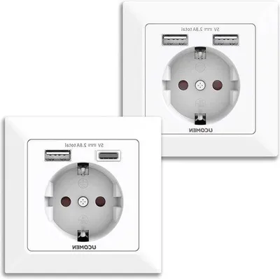 Produktbild von Elektrische Wandsteckdosen mit 2 USB-Anschlüssen, 250 V, weiß, inbauerfertig (2 Stück)