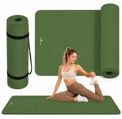 Zdjęcie produktu dla Mata treningowa mata do ćwiczeń NBR mata do pilatesu 1,5 cm mata gimnastyczna 190x100 cm antypoślizgowa mata fitness do jogi z paskiem zielona
