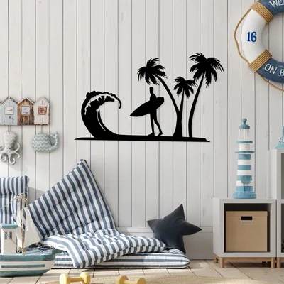 Produktbild von Wallity, Surfer- SKL2604, Schwarz, Sonstige Wohndekorationen, 70 x 41 cm, 100% Metall (Dicke: 1