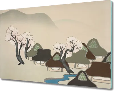Produktbild von Coloray Herdabdeckplatte 80x52 cm Schneidebrett Kochplattenabdeckung Küchenbrett Hackbrett - Asien Dorf Baum