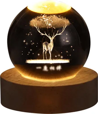 Produktbild von Kristallkugel-Nachtlicht, warmweißes Nachtlicht, Holzsockel,Lu Linxian