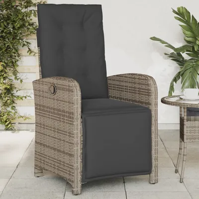 Produktbild von "2026 Promotion" Gartensessel mit Fußteil Verstellbar Grau Poly Rattan - Gartenstühle CC22242