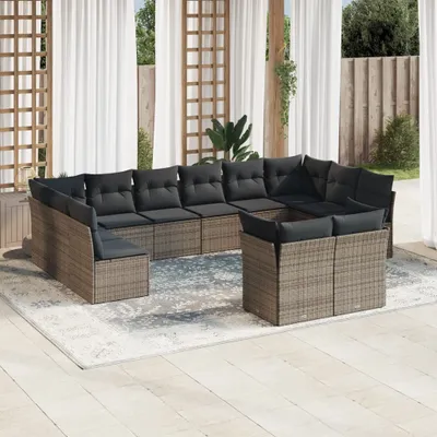 Produktbild von Design 12-tlg. Garten-Sofagarnitur mit Kissen Grau Poly Rattan, Gartenmöbel-Sets 2024 Neu