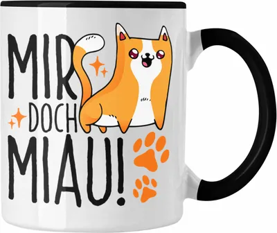 Produktbild von Trendation - Katzen Tasse Lustige Geschenkidee "Mir Doch Miau" Geschenk für Katzen-Besitzerin (Schwarz)