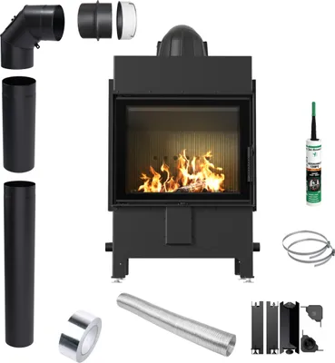 Immagine prodotto di Inserto per caminetto KRATKI LUCY 12kW NERO Ø200 Kit di installazione