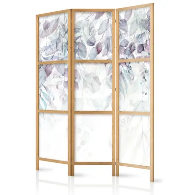 Produktbild von Paravent 135x171 cm 3-teilig einseitig eleganter Sichtschutz Raumteiler Trennwand Raumtrenner Holz Design Motiv Deko Home Office Natur Blätter Botanik b-C-0615-bh-e