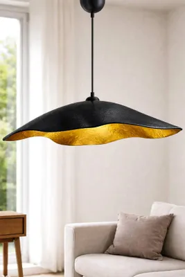 Produktbild von Opviq, Moderne Pendelleuchte mit verstellbarer Höhe, Schwarz, Ø59 cm, Höhe 20-65 cm | Metallkörper mit Carbonbeton-Kappe | E27 Fassung, max. 40 W, IP20 | Stilvolles, abstraktes Design.