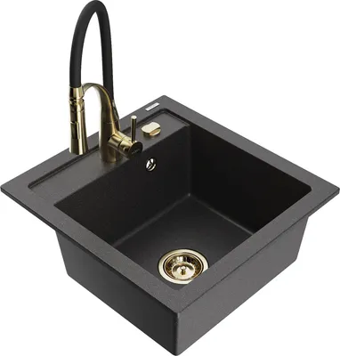 Produktbild von Mexen Vito 1-Becken-Granit-Spüle mit Mischbatterie Aster, Schwarz gesprenkelt - 6503-76-73450-57-G