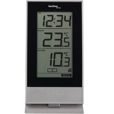 Image de Technoline WS 9910, Noir, Argenté, Thermomètre intérieur, Thermomètre extérieur, Thermomètre, Thermomètre, -9,9 à 59,9 °C, -39,9 à 59,9 °C