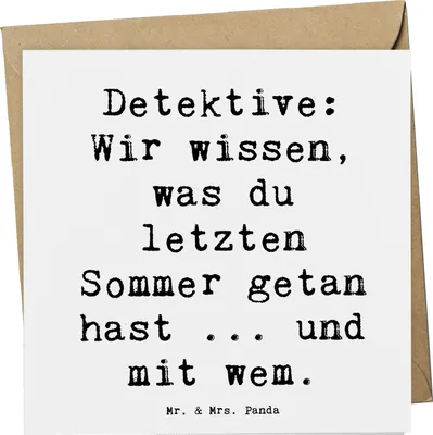 Produktbild von Mr. & Mrs. Panda Klappkarte Spruch Detektiv Geheimnisse - Weiß - Geschenk, Beruf, Grußkarte, personalisierte Geschenke, Erinnerungen, humorvoll, anlasskarte, doppelkarte
