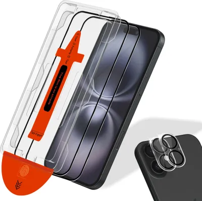 Produktbild von 2-Pack Iphone 16 Plus Displayschutz & 2-Pack Linsenschutz - Gehärtetes Glas | [Automatische Installation] - Blasenfrei