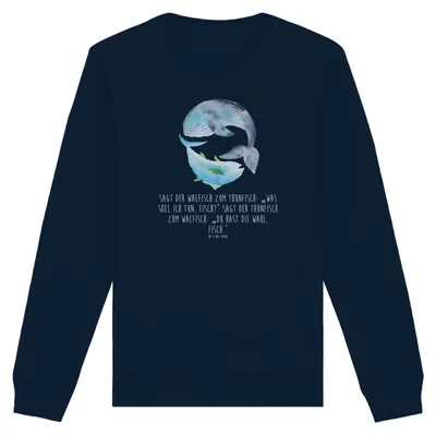 Produktbild von Mr. & Mrs. Panda Bio Sweatshirt Walfisch Thunfisch Größe XXL - French Navy - Geschenk, Bio-Pullover, Spruch Lustig, Lustige Sprüche, Pullover, Pulli, Flachwitz, Baumwoll