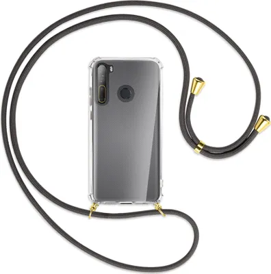 Produktbild von Handykette Backcover-Schutzhülle mit Band (Metall goldfarben) für HTC Desire 20 Pro - dunkelgrau