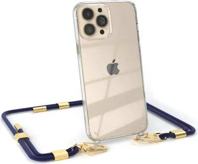Produktbild von EAZY CASE Handykette für Apple iPhone 13 Pro Max, Transparente Silikonhülle mit Band, Clear Case, abnehmbar in  Blau