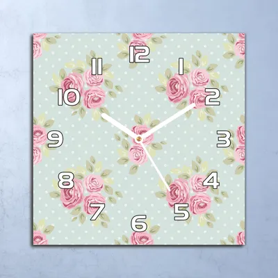 Produktbild von Deko Glasuhr Wanduhr 30x30 Rosen und Punkte Quarz Küchenuhr Bürouhr