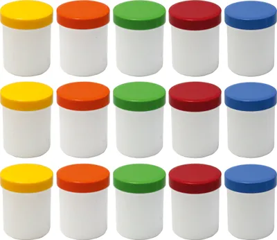 Produktbild von 15 Salbendosen, Cremedosen 60ml hoch mit farbigen Deckeln - hergestellt in Deutschland