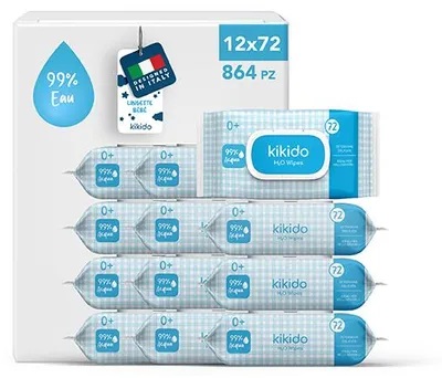 Image de Kikido Lingettes Bébé à l’Eau - Lingettes Humides 99 % Eau, Sans Parfum - 864 pièces