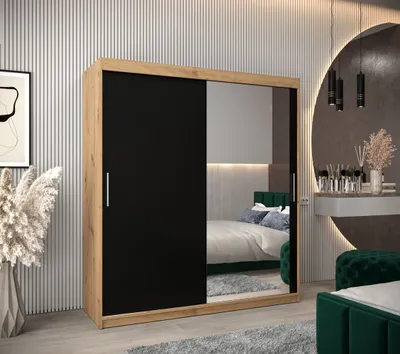 Produktbild von Schwebetürenschrank mit einer Breite von 180 cm TIMEA 2 – Eiche Artisan / Schwarz