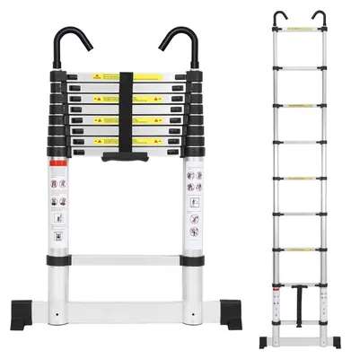 Zdjęcie produktu dla Drabina teleskopowa 2,6 m, aluminium - wysuwana drabina ze stabilizatorem - udźwig 150 kg