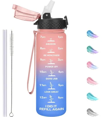 Obrázok produktu pre Detská fľaša na pitie s brčkom, 500 ml, bez BPA, s ochranou proti úniku, ružová, modrá