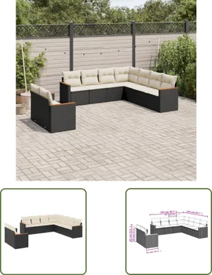 Produktbild von The Living Store 9-tlg. Garten-Sofagarnitur mit Kissen Schwarz Poly Rattan