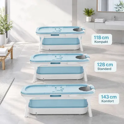Productafbeelding van LZQ Opvouwbare badkuip, 118 cm, draagbare badkuip, inklapbare badkuip met zeepbakje, neksteun, afneembare bekleding, geschikt voor kinderen, volwassenen en huisdieren