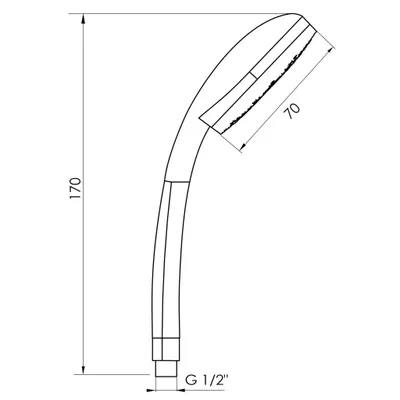 A technical drawing of a shower head with dimensions indicated.