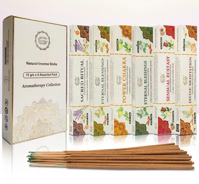Productafbeelding van Rookstokjes-set - 100% natuurlijk en met de hand gerold - Voor aromatherapie en meditatie - 6 verpakkingen à 15 gram