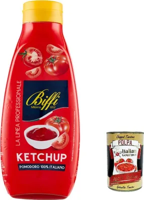 Produktbild von 3x Biffi Tomato Ketchup mit 100% italienischen Tomaten, 950g Tomato Ketchup (fruchtig, tomatiger Geschmack) + Italian gourmet polpa 400g