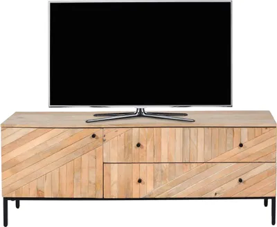 Produktbild von TV-Rack HWC-L95, TV-Board Fernsehtisch Lowboard TV-Schrank Kommode, Massiv-Holz Mango 56x145x43cm MVG, natur
