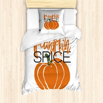 Immagine prodotto di ABAKUHAUS Set copripiumino con motivo zucca, disegno allegro zucca autunnale stagione del raccolto ringraziamento, 135 x 200 cm + 80 x 80 cm, verde oliva rosso cinabro