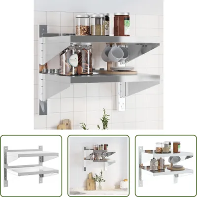 Produktbild von The Living Store Wandregal mit 2 Böden 50x40x60 cm Silbern Edelstahl