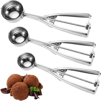 Produktbild von 3 Stück - Eiskugelzange - Durchmesser 6 cm - Edelstahl-Eisschaufel für Eiskugeln - Eislöffel - Portionierlöffel - Krapfenlöffel - Eisschaufel - Krapfenzange - Eisschaufel