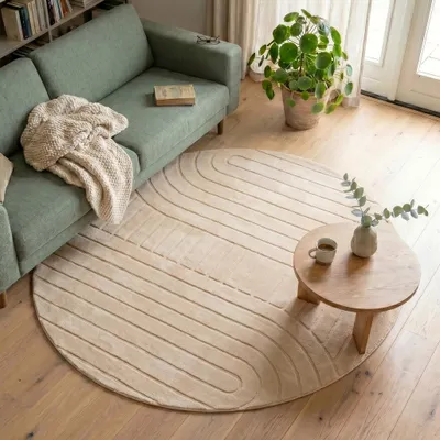 Produktbild von Volero - Runder Teppich Wohnzimmer - Charm Arches Beige - Ø 200 cm - Wohnzimmer, Esszimmer, Schlafzimmer - Modern, Skandinavisch