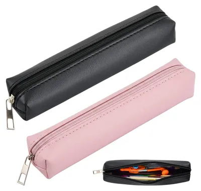 Produktbild von 2-teiliges Federmäppchen-Set aus Leder, kleines Etui, Schul-Federmäppchen, Stiftetasche, Uni, für Teenager, fürs Büro, Mädchen, Frauen, Studenten, Geschenk (rosa, schwarz)