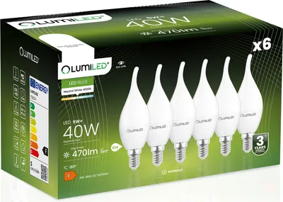 Obrázek produktu pro LUMILED BA35 E14 LED žárovka 5W (nahrazuje 40W), 470 lumenů, žárovka z mléčného skla ve tvaru svíčky závan větru 4000K neutrální bílá žárovka žárovky 180° úhel vyzařování LED žárovky svíčky 6-pack